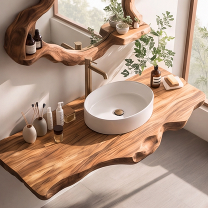 Wall-Mounted Live Edge Wood Bathroom Vanity