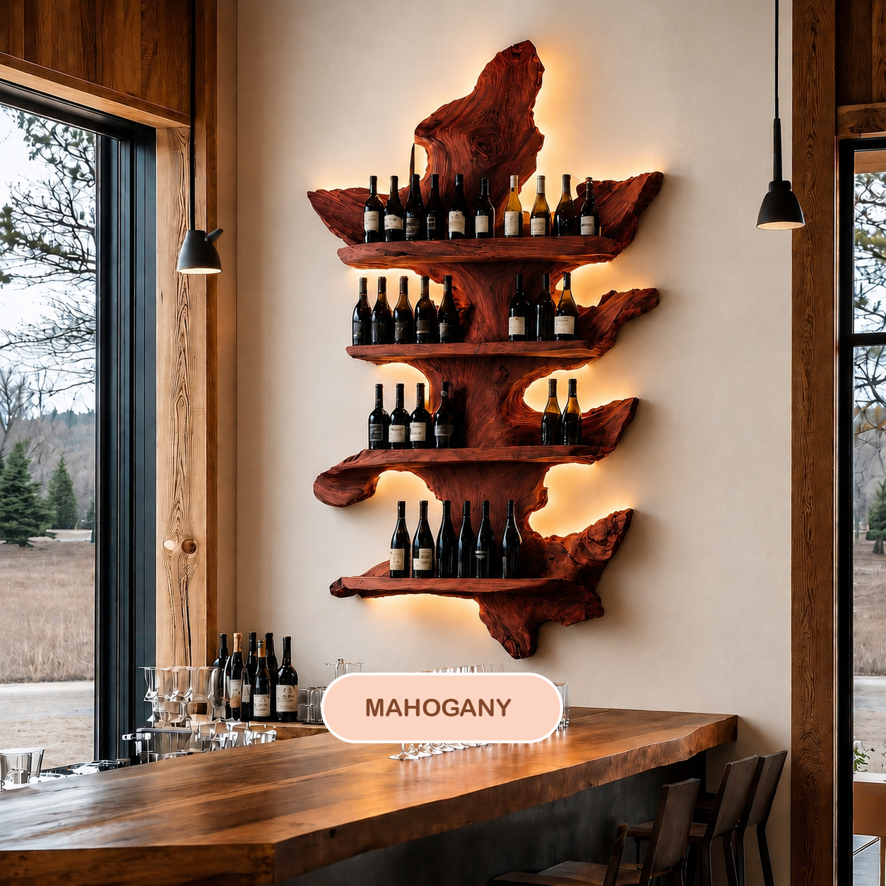 Wall Mounted Live Edge Wine Rack
