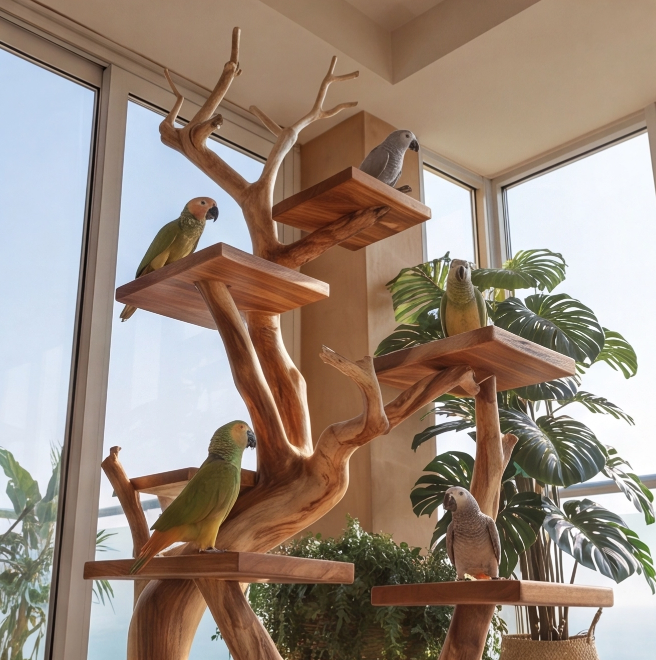 Multi-Level Tree Branch Bird Play Stand