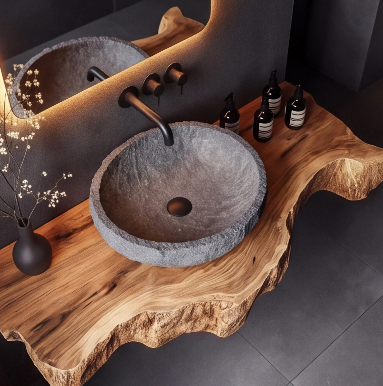 Handmade Rustic Wood Floating Bathroom Counter