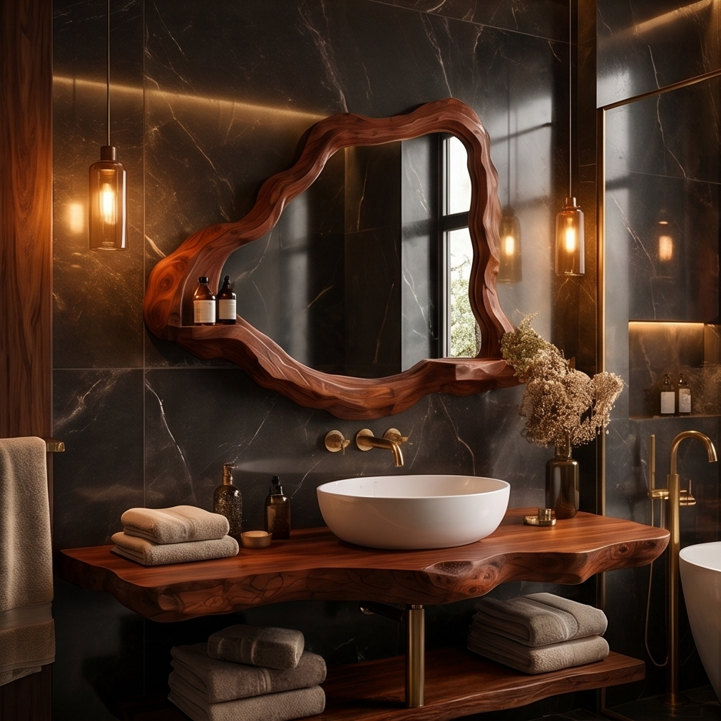 Wall-Mounted Live Edge Wood Bathroom Vanity
