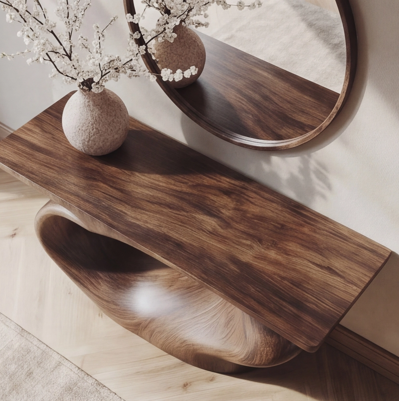 Modern Sculptural Wood Console Table