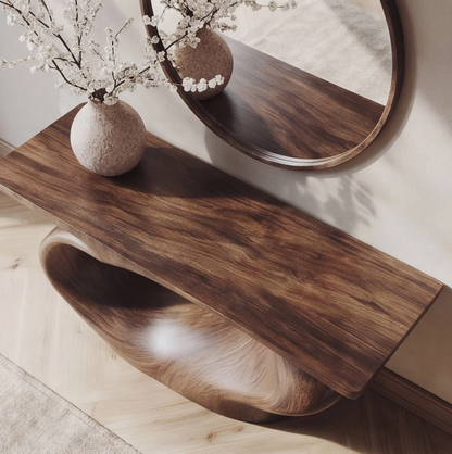 Modern Sculptural Wood Console Table