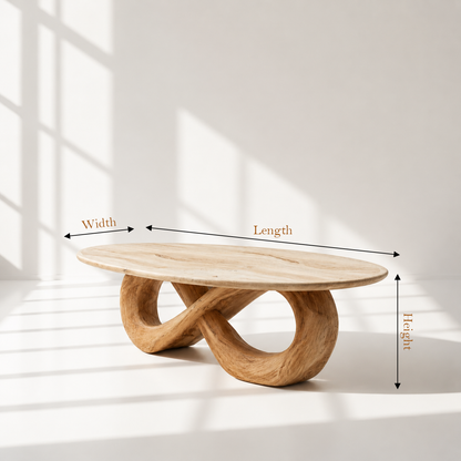 Japandi Solid Wood Oval Coffee Table