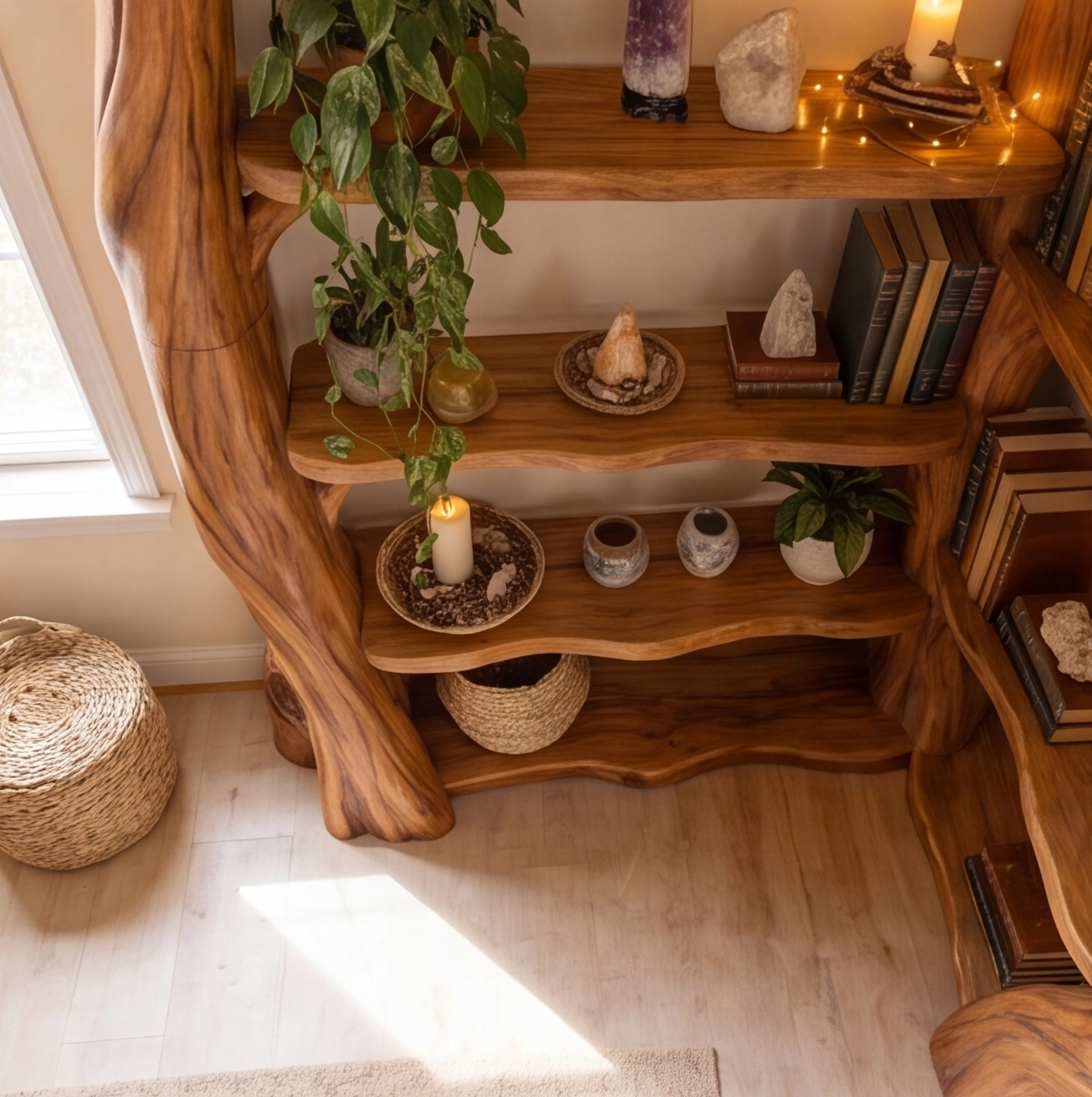 Solid Wood Corner Tree Bookshelf