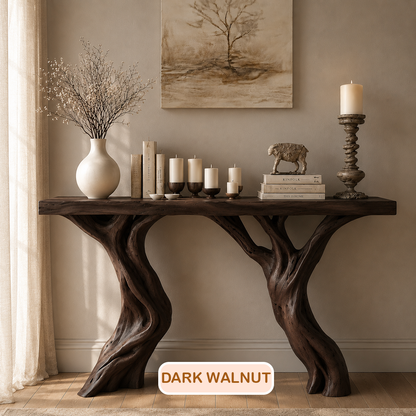 Rustic Solid Wood Tree Base Console Table