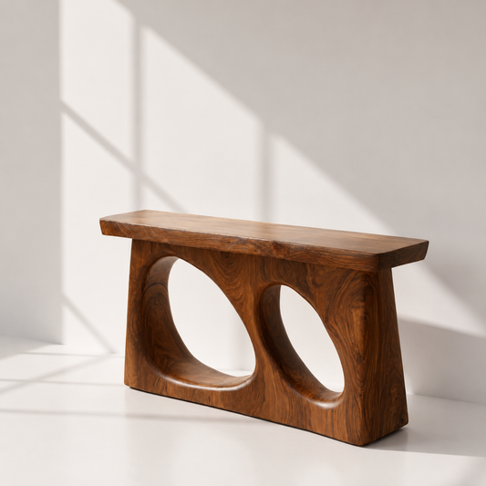 Modern Solid Wood Sculptural Console Table