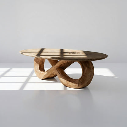 Japandi Solid Wood Oval Coffee Table
