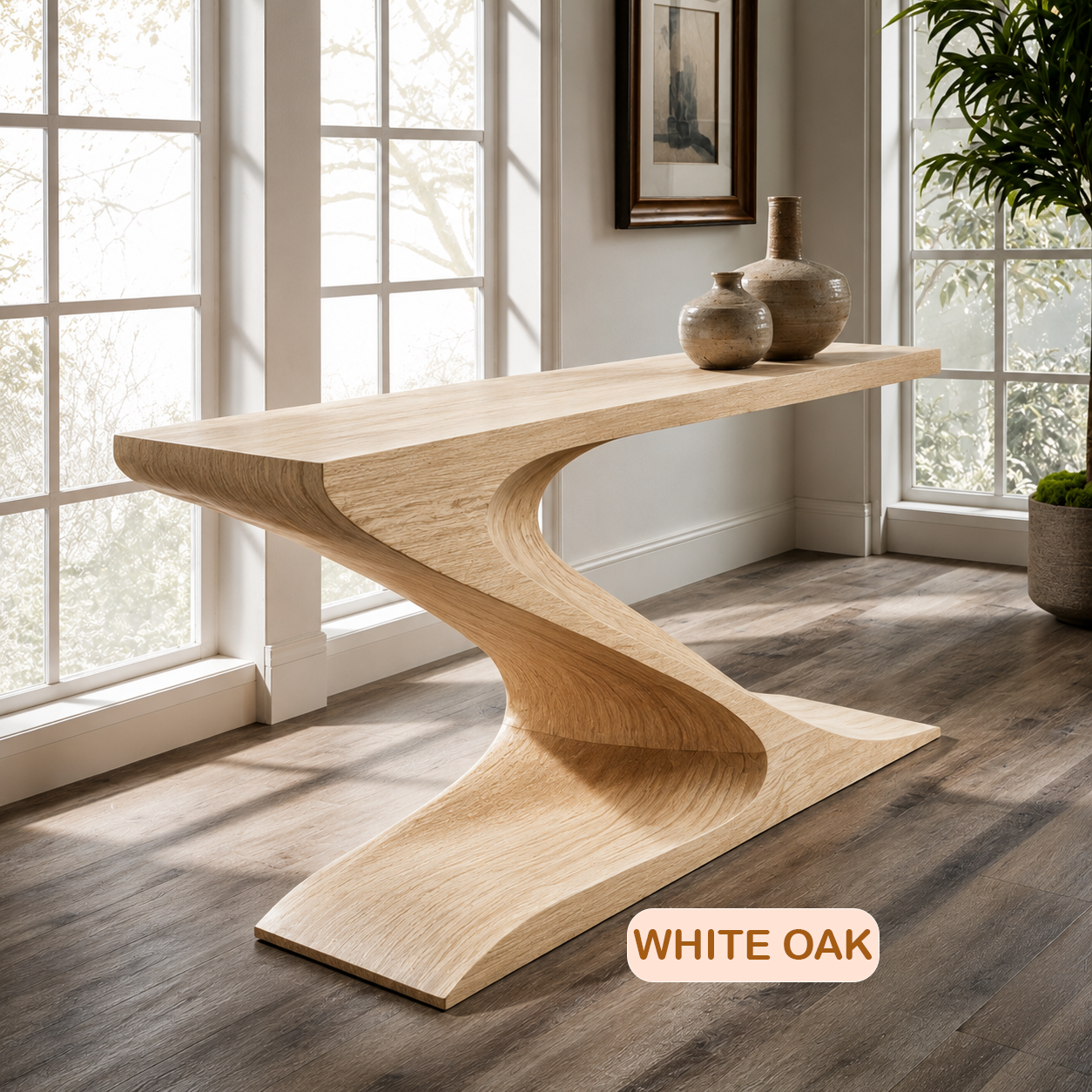 Modern Z-Shaped Wood Console Table