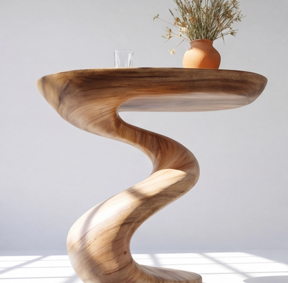 Oval Sculptural Pedestal Wood Console Table