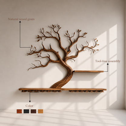 Wall Mounted Solid Wood Tree Wine Rack