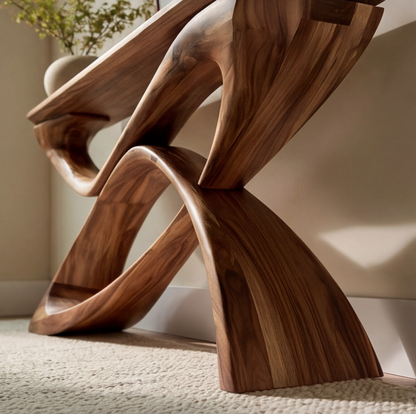 Contemporary Sculptural Wood Console Table