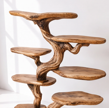 Rustic Wood Tree Shaped Wall Bookshelf