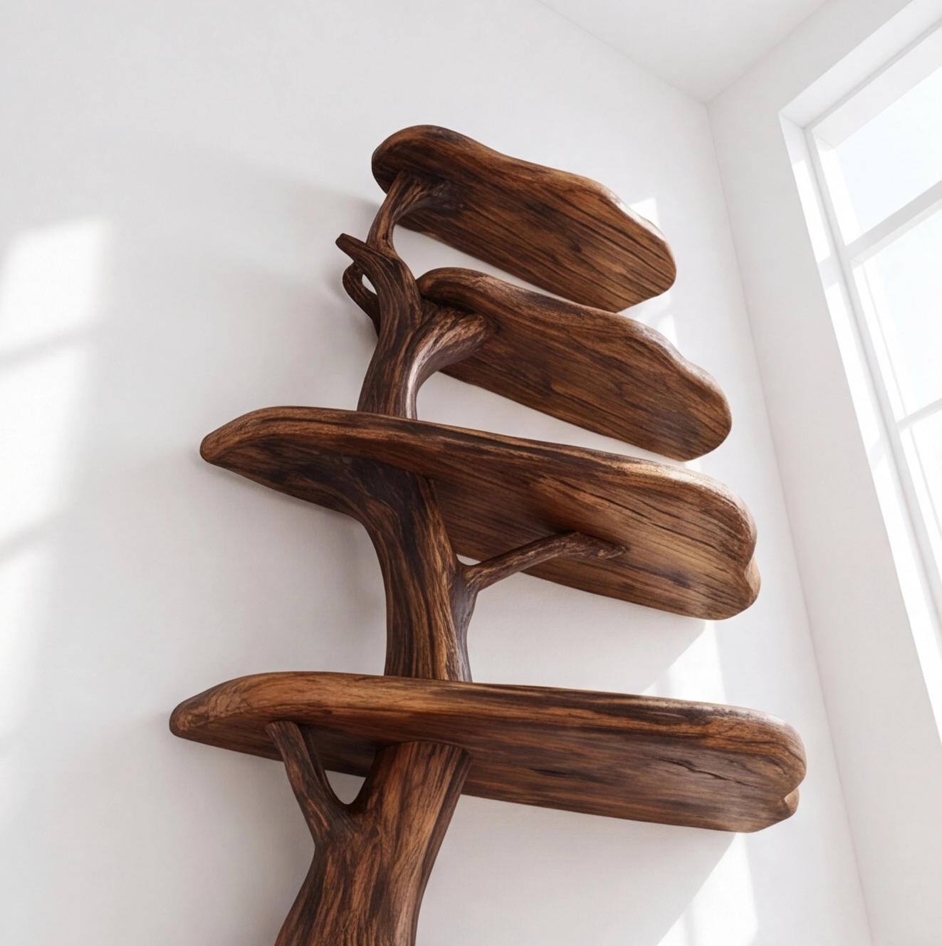 Rustic Wood Corner Tree Bookshelf