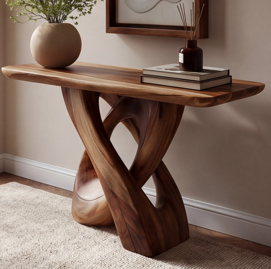 Organic Minimalist Sculptural Wood Console Table