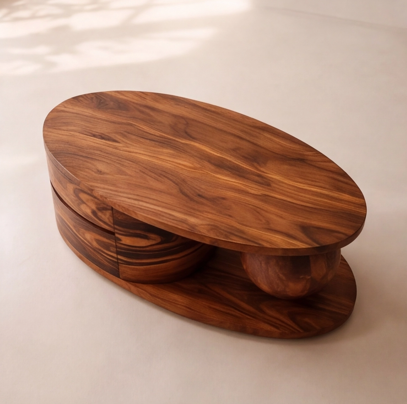 Solid Wood Oval Storage Coffee Table