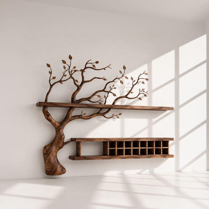 Wall Mounted Wood Tree Wine Rack