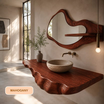 Live Edge Solid Wood Bathroom Vanity Shelf