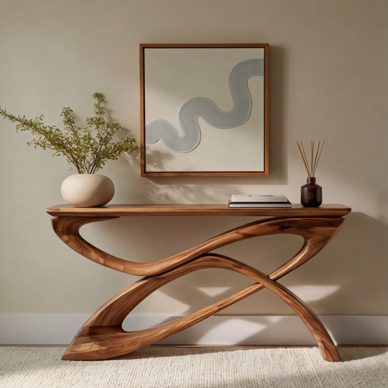 Contemporary Sculptural Wood Console Table