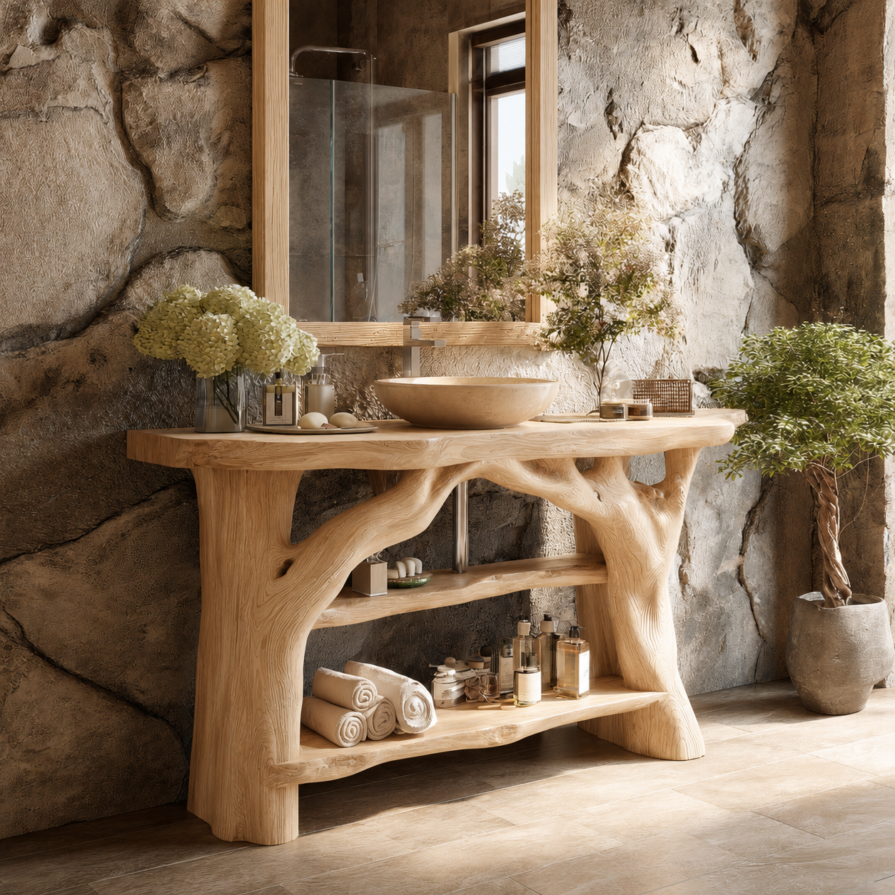 Rustic Solid Wood Bathroom Vanity Console