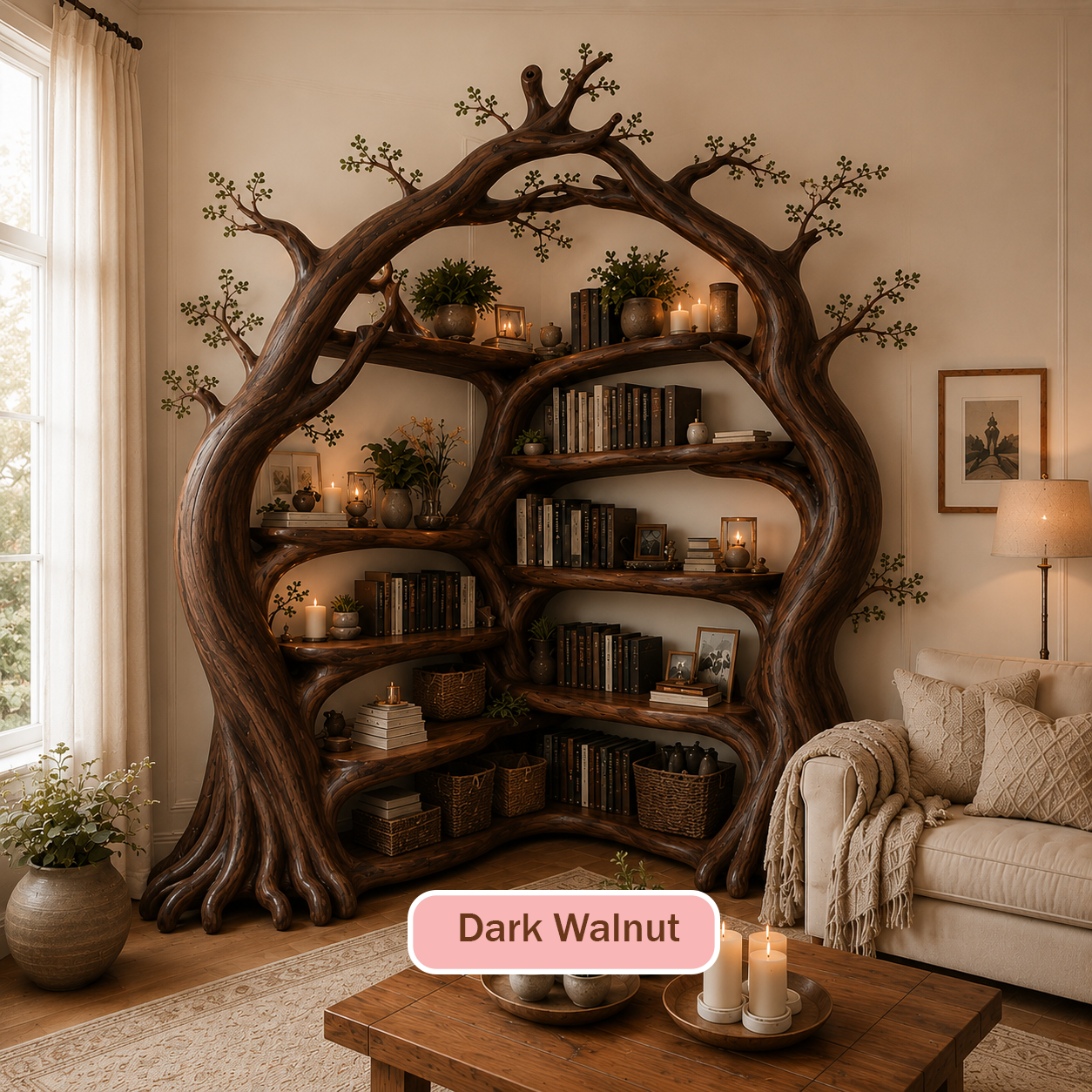 Solid Wood Tree Shaped Display Bookshelf