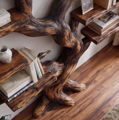 Rustic Wood Tree Shape Bookshelf