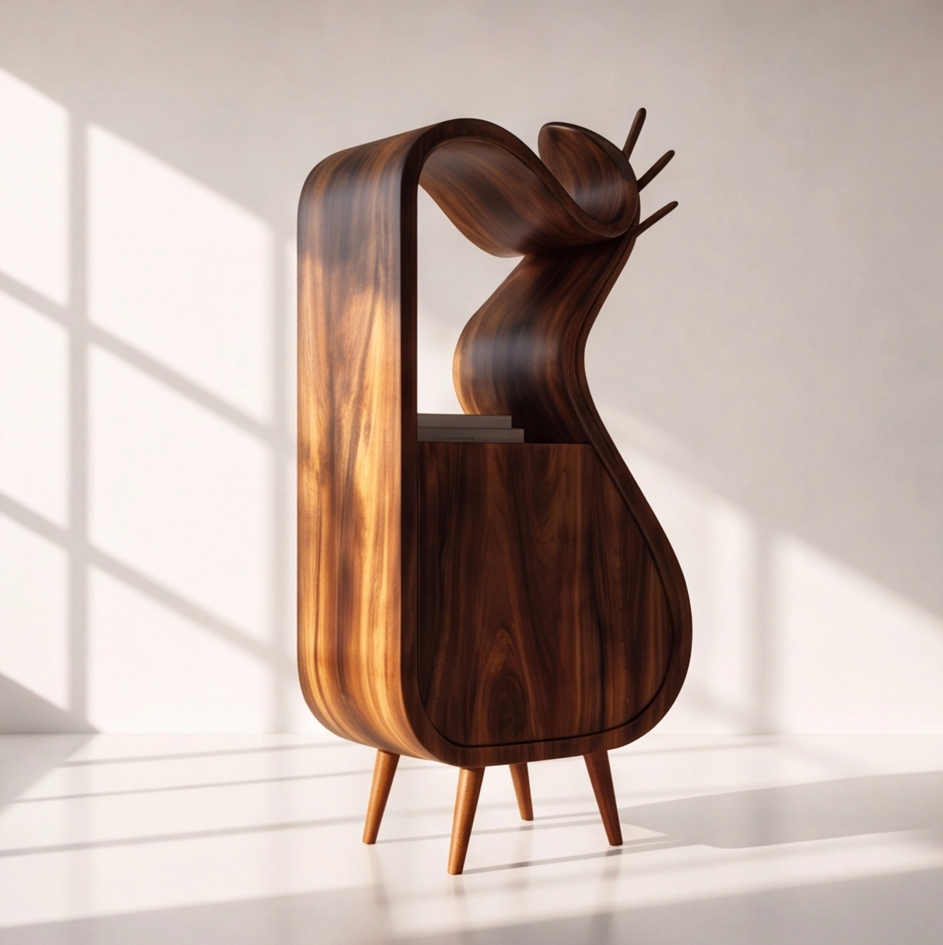Modern Sculptural Wood Nightstand