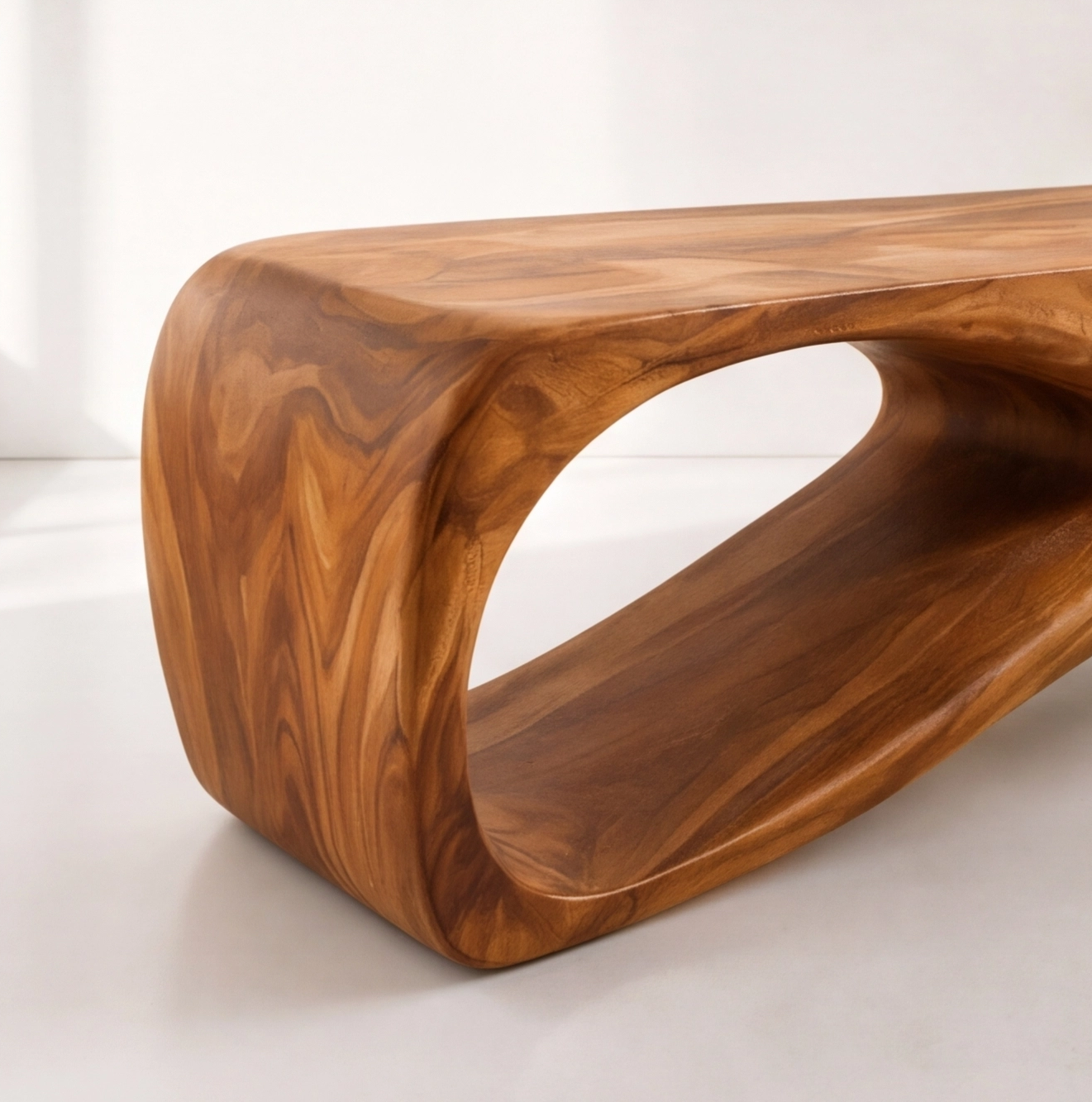 Organic Modern Sculptural Wood Entryway Bench