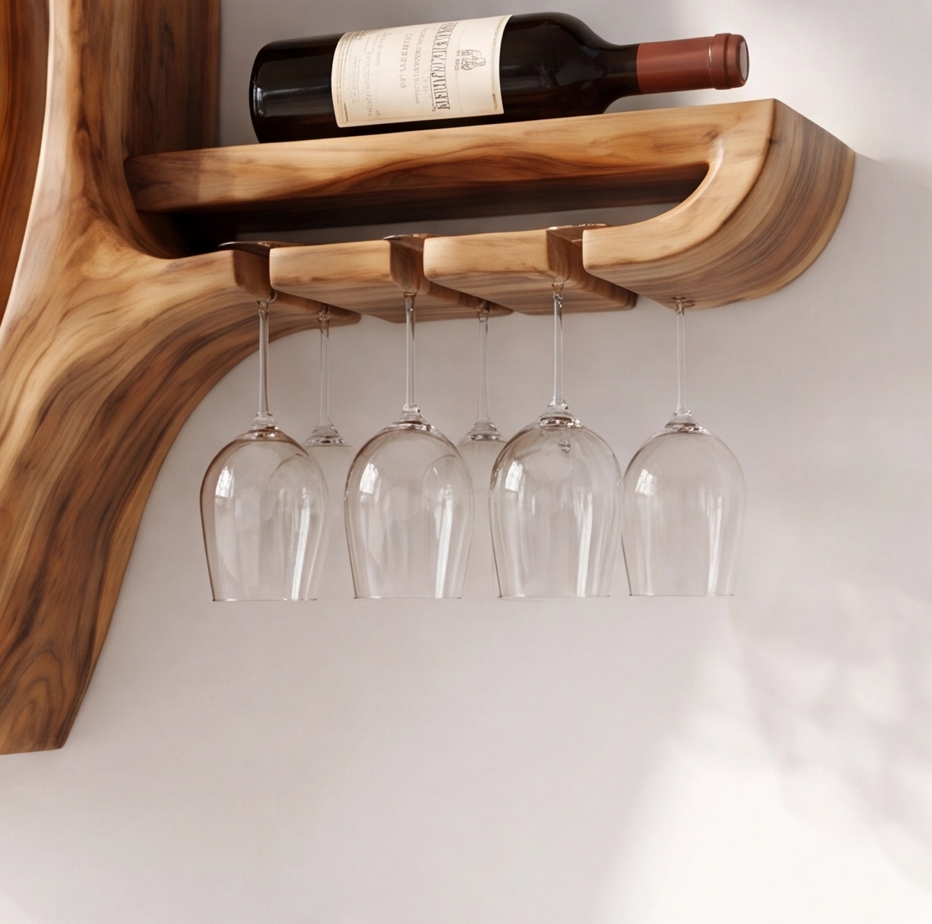 Solid Wood Tree Wine Rack With Stemware