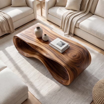 Sculptural Solid Wood Wave Coffee Table