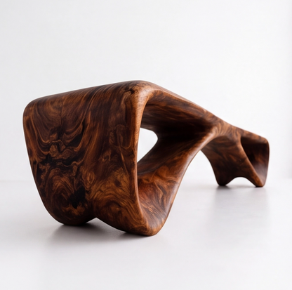 Sculptural Solid Wood Wave Bench