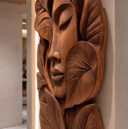 Hand-Carved Abstract Woman Face Wall Art