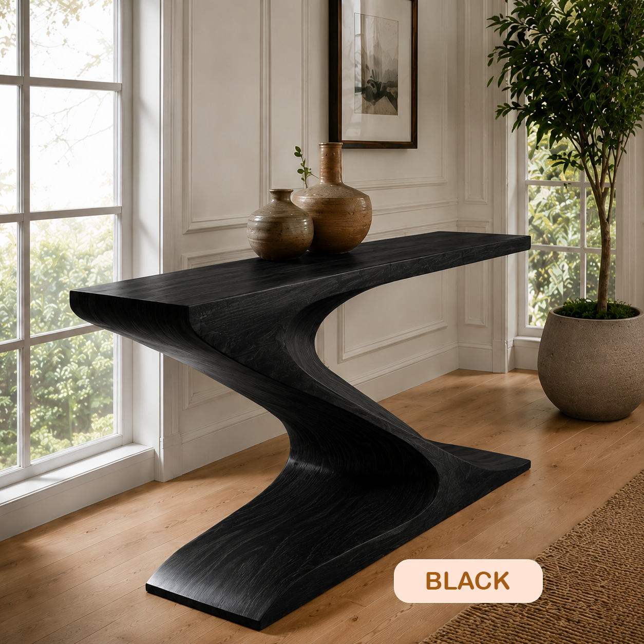 Modern Z-Shaped Wood Console Table