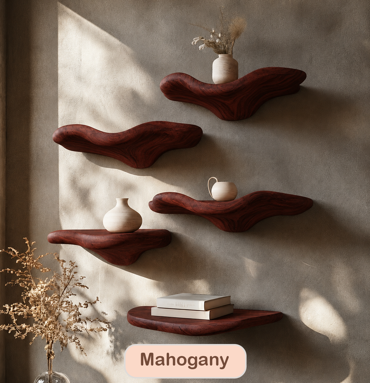 Minimalist Floating Wood Mushroom Shelf