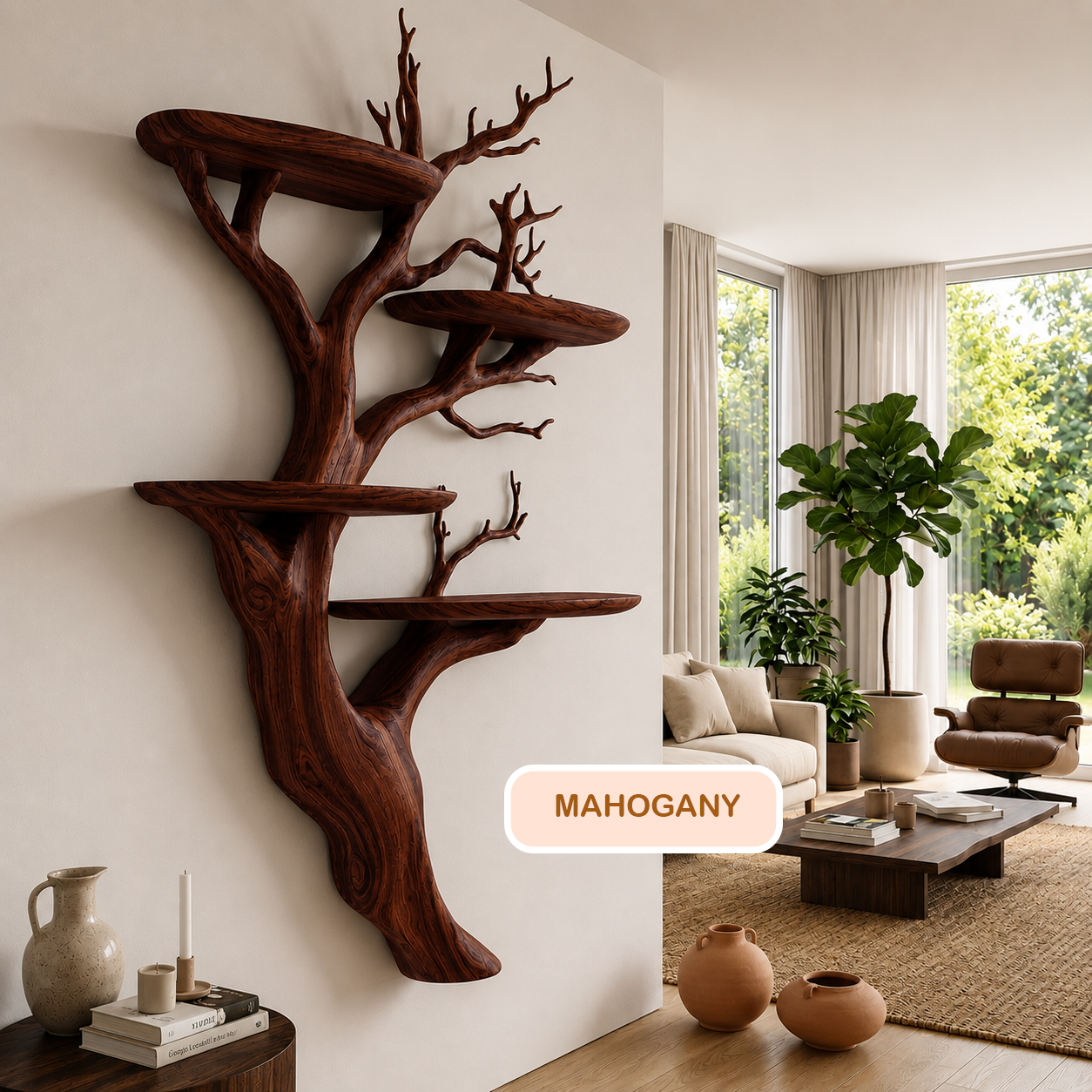 Handmade Wall Mounted Tree Branch Bookcase