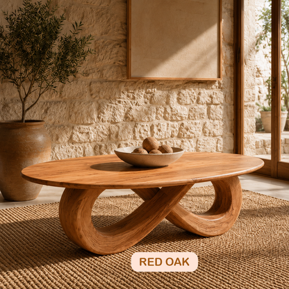 Japandi Solid Wood Oval Coffee Table