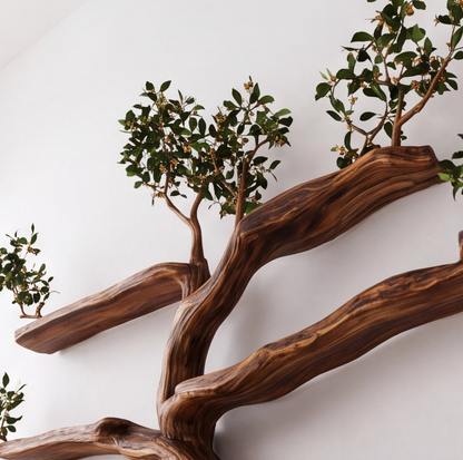 Rustic Solid Wood Tree Branch Shelving
