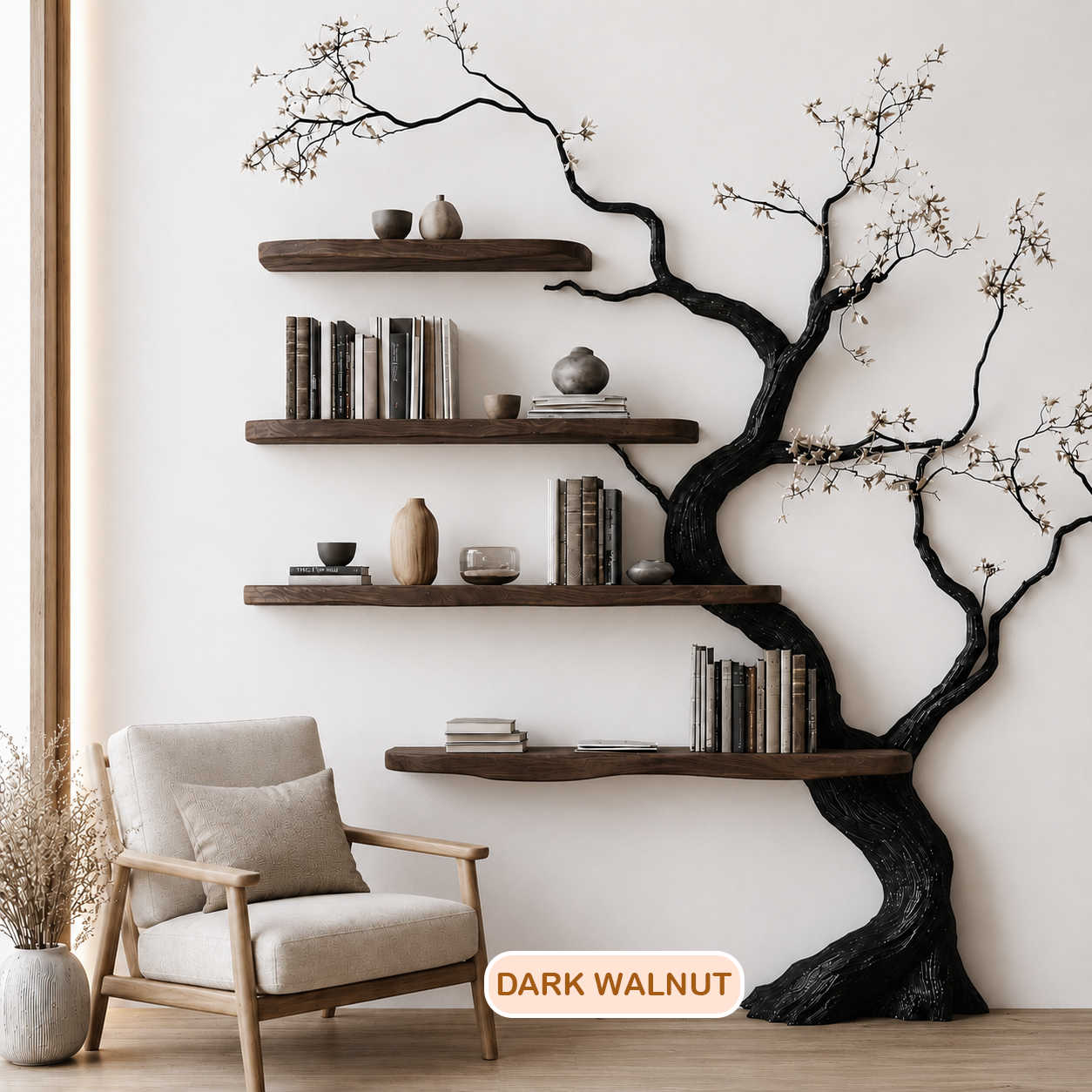 Rustic Wood Tree Branch Bookshelf