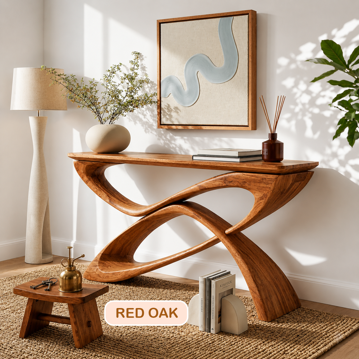 Contemporary Sculptural Wood Console Table