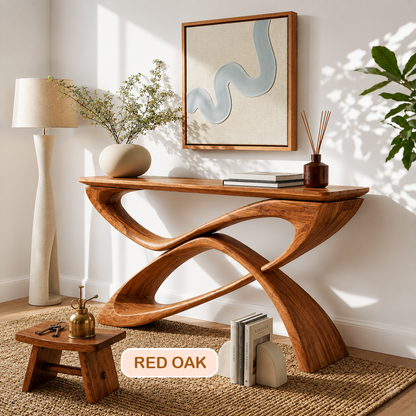 Contemporary Sculptural Wood Console Table