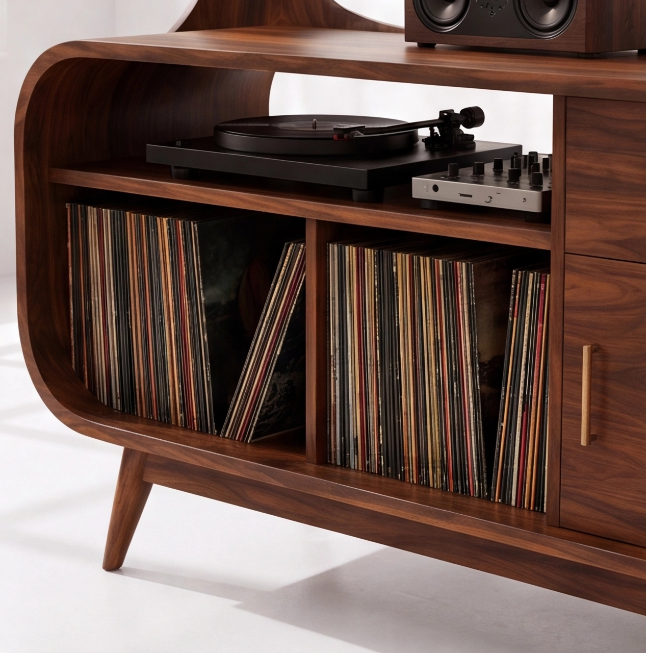 Mid-Century Modern Vinyl Storage Turntable Console