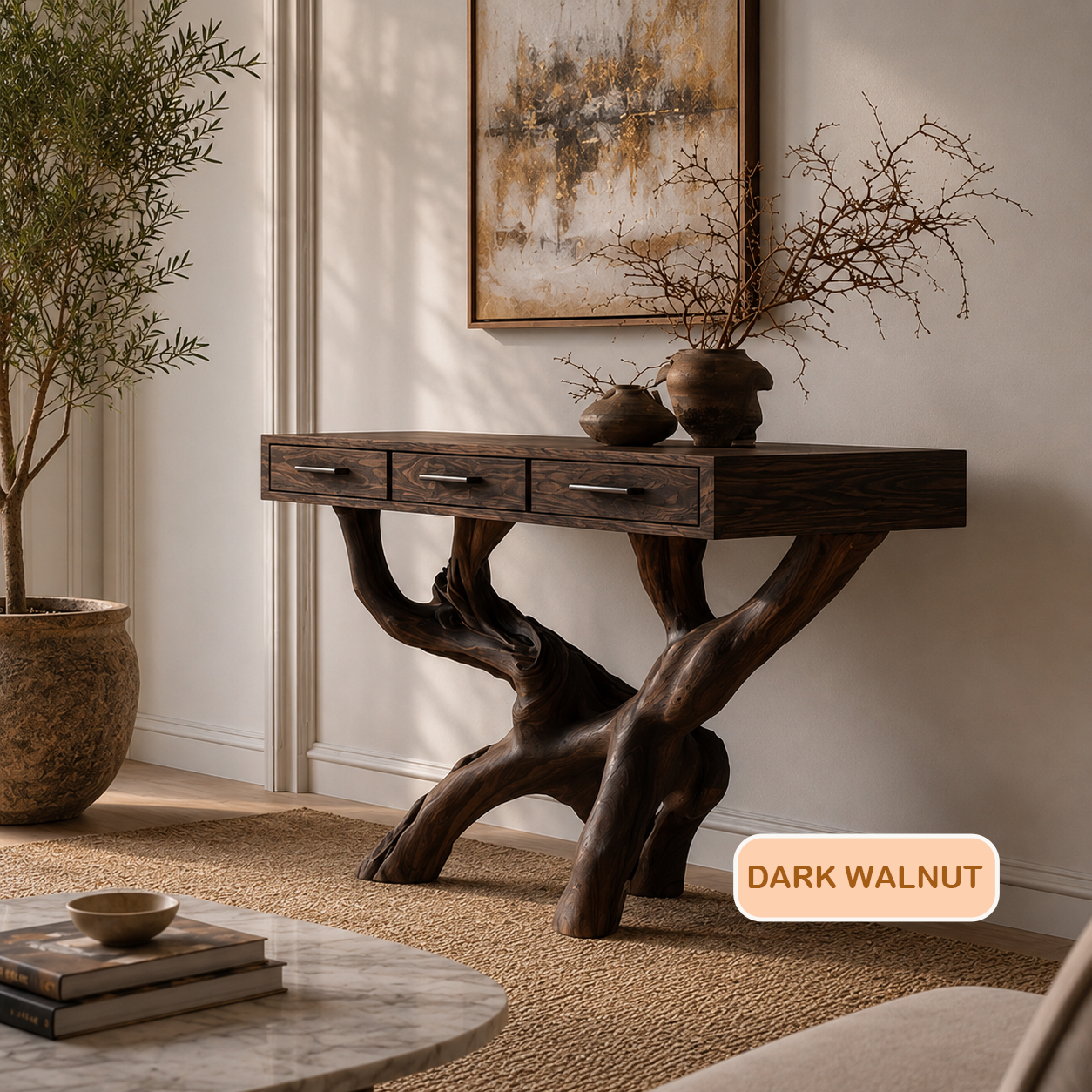 Rustic Solid Wood Console Table With Drawers