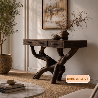 Rustic Solid Wood Console Table With Drawers