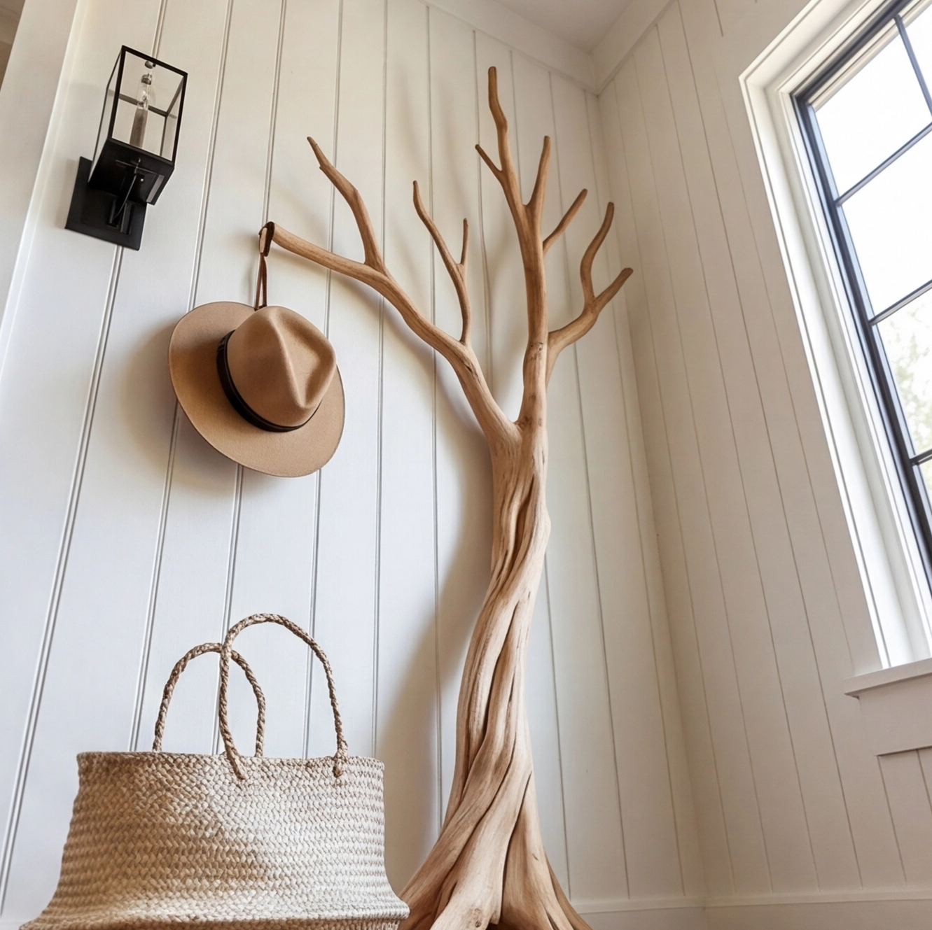 Natural Wood Tree Branch Coat Rack