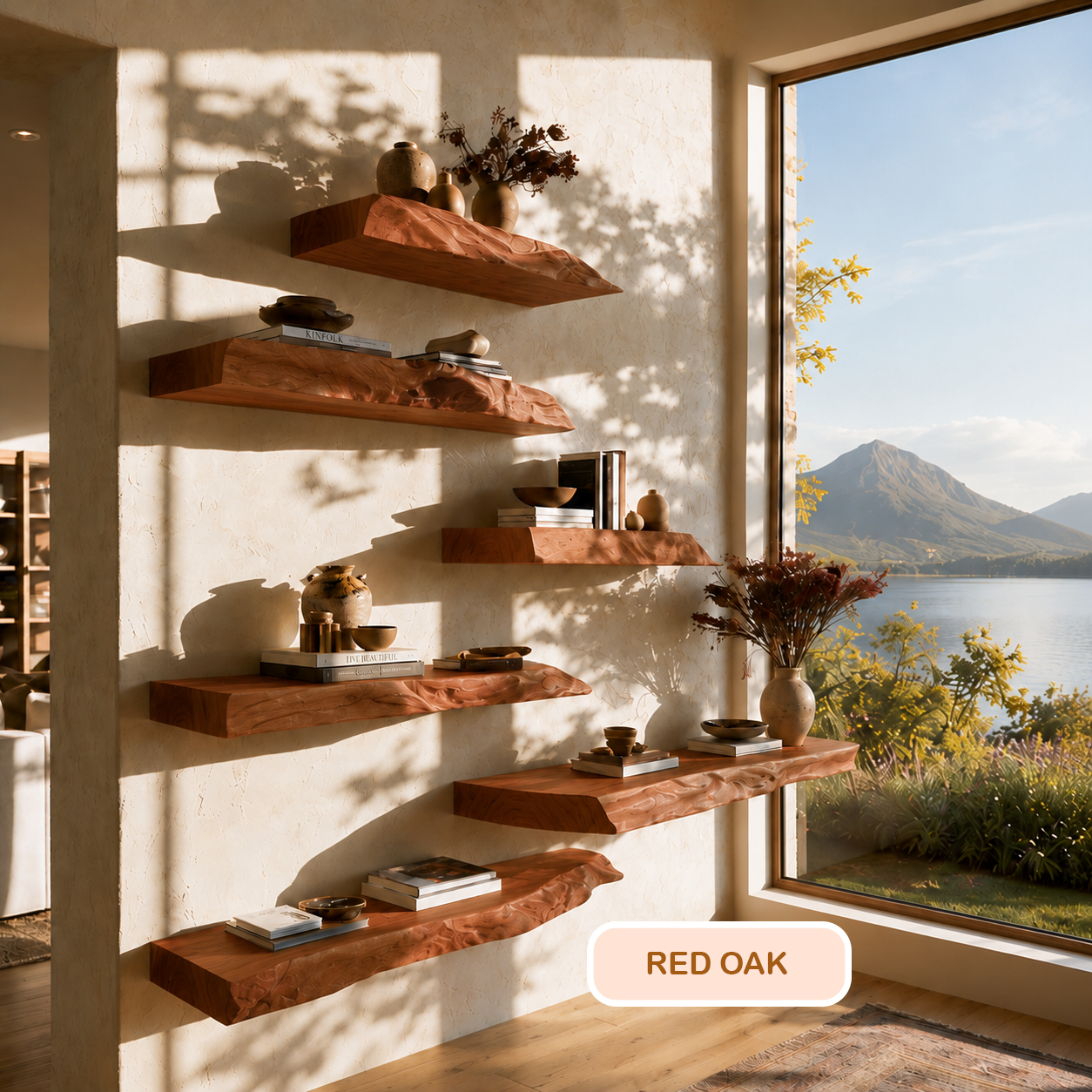 Rustic Solid Wood Live Edge Floating Shelf