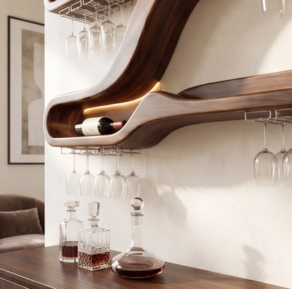 Wall Mounted Wood Wine Stemware Rack