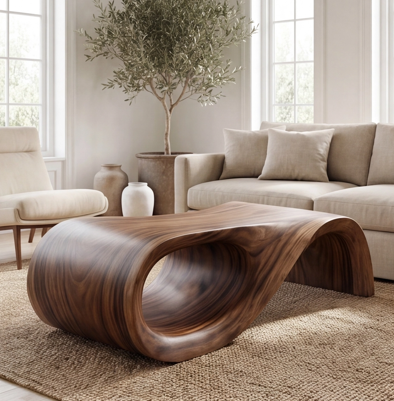 Organic Modern Curved Wood Coffee Table