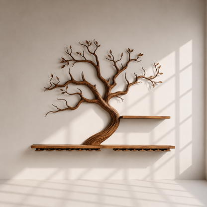 Wall Mounted Solid Wood Tree Wine Rack