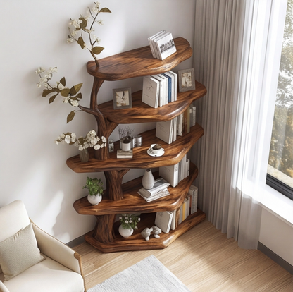 Rustic Wood Corner Tree Bookshelf