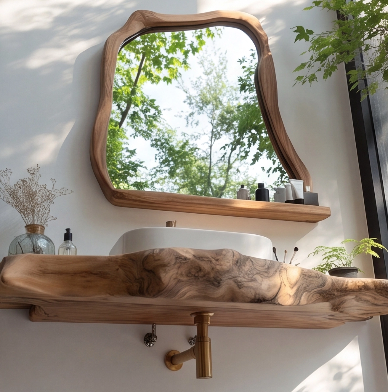Floating Live Edge Solid Wood Vanity